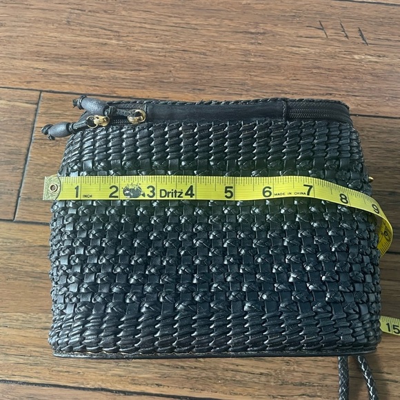 Vintage🖤woven leather bag top handle basket bag black shoulder bag crossbody - Picture 8 of 16